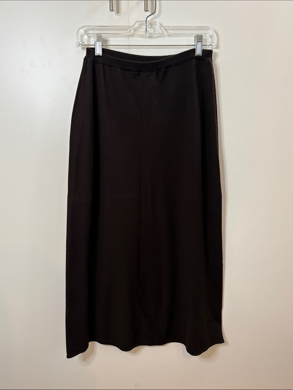 Eileen Fisher 100% Italian Wool Brown Wool Crepe Midi Knit Pull-On Skirt S